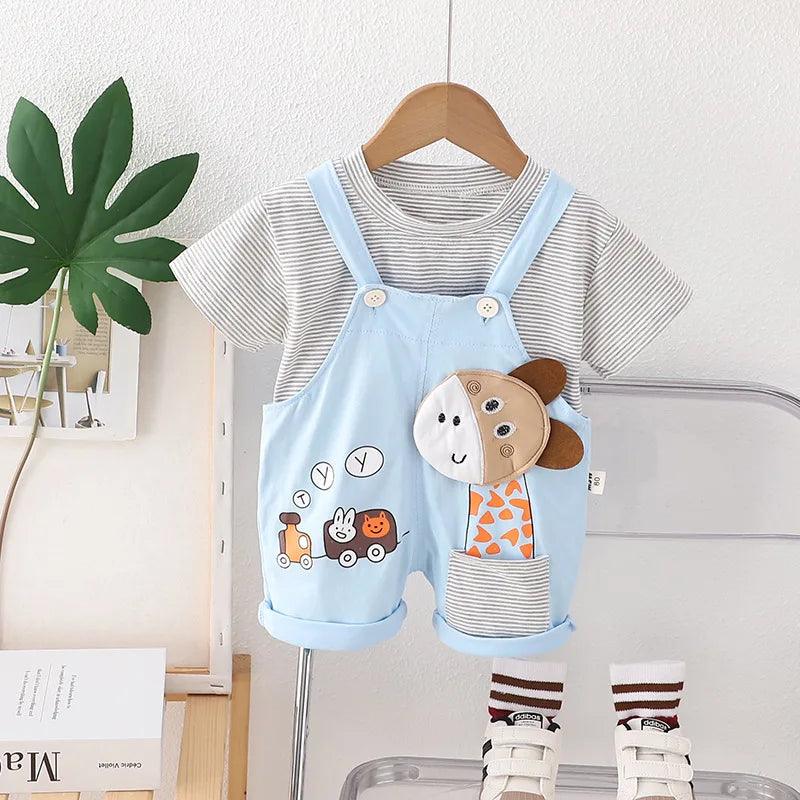 Children Cartoon's Striped Short Sleeve T-Shirt Sets