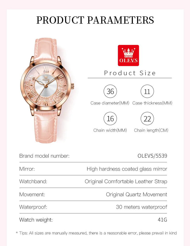 OLEVS 5539 Quartz Woman Flowing Crystal Design Watch