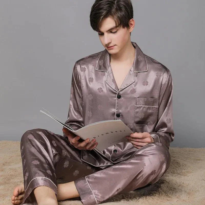 Summer Men Ice Silk Pajamas Suit