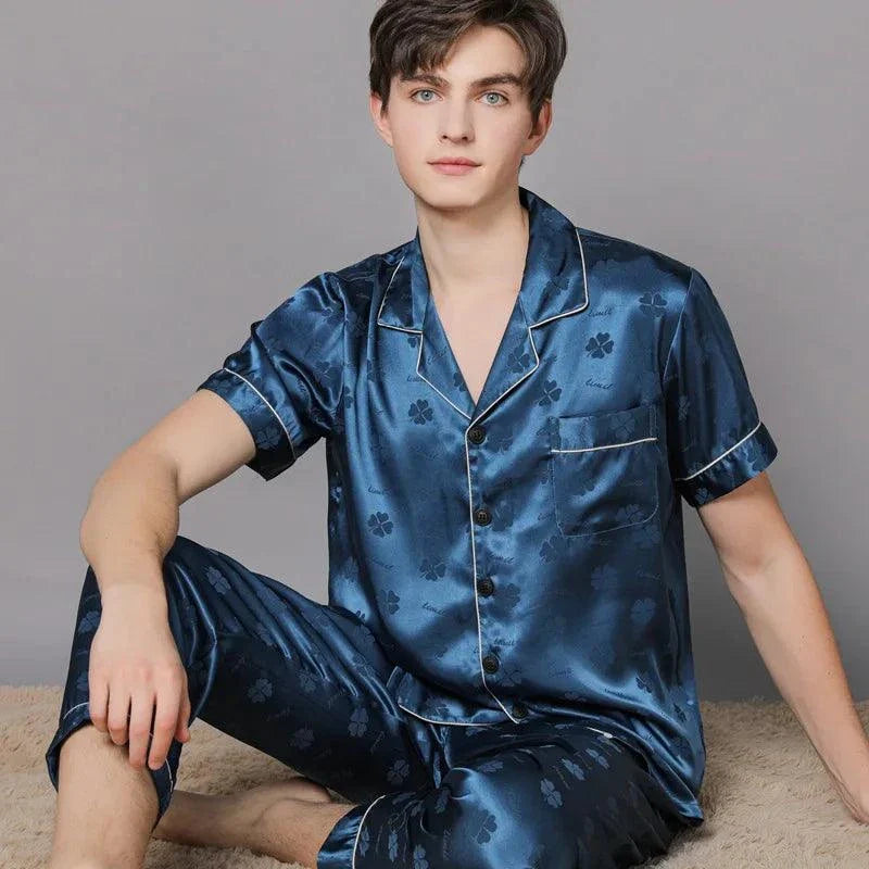 Summer Men Ice Silk Pajamas Suit