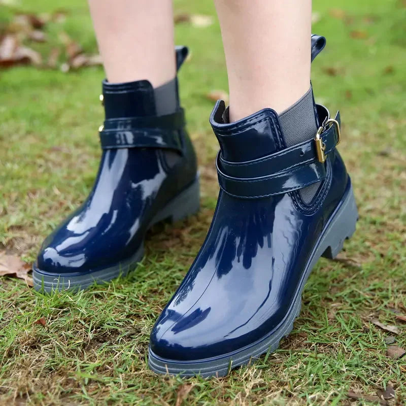 Women Leather Pu Ankle Rain Boots