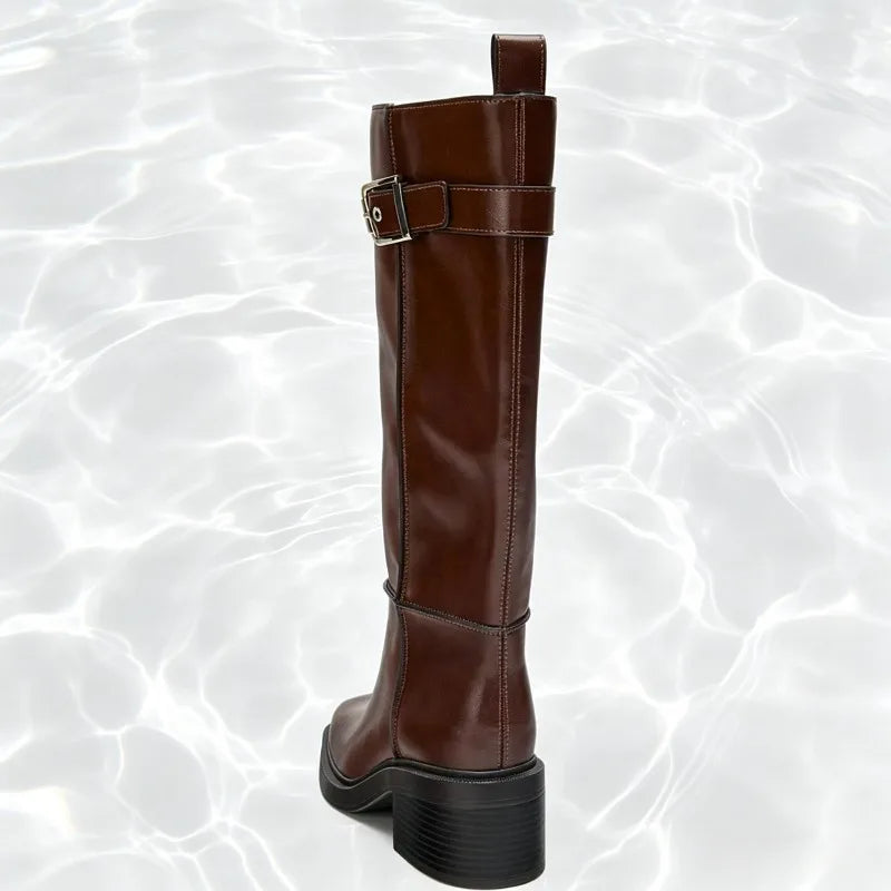 British Style Women Brown Knee Boots