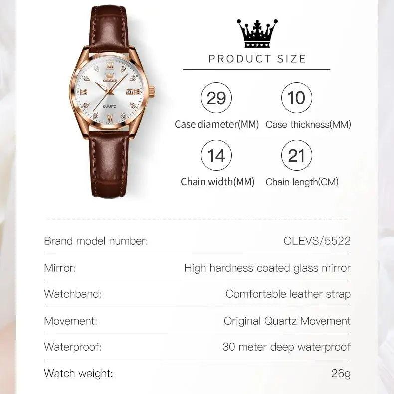 OLEVS Elegant Ladies Quartz Watch - Venus Trendy Fashion Online