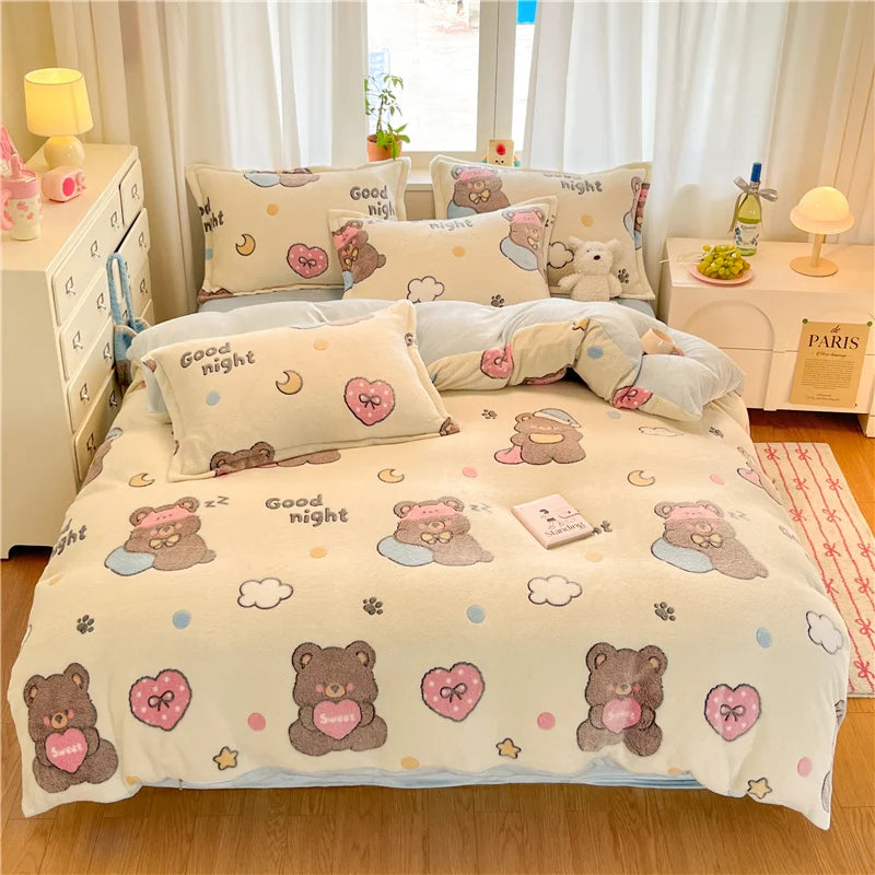 Cute Bear Duvets Cover Soft Blanket (No Pillowcase)