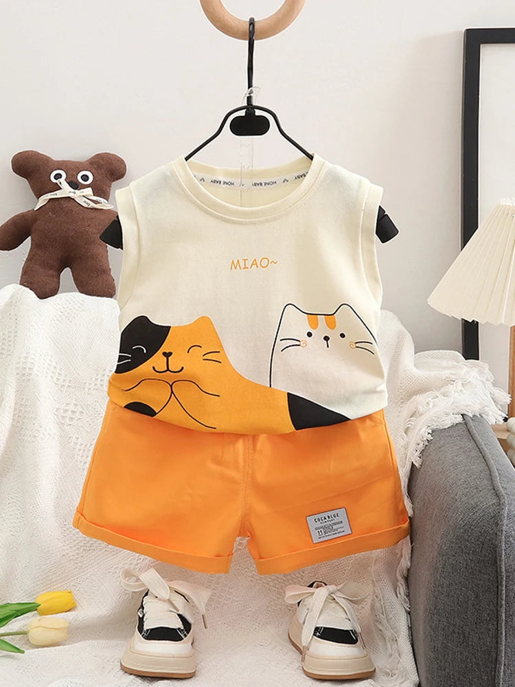 Summer Children Vest Shorts 2Pcs Sets