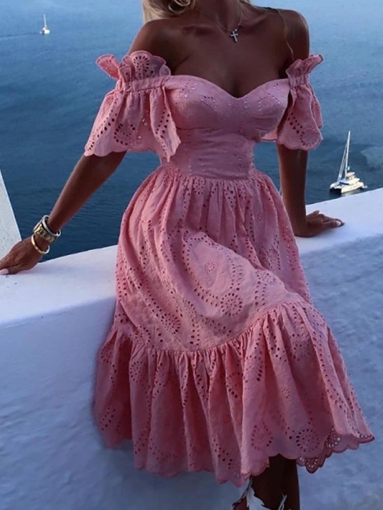 Women Sexy Off Shoulder Lace Long Dress - Venus Trendy Fashion Online