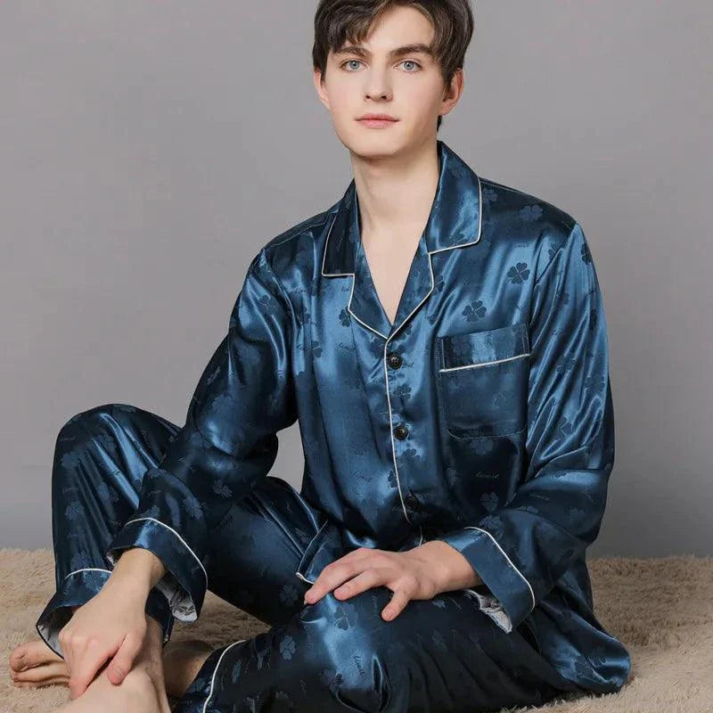 Summer Men Ice Silk Pajamas Suit