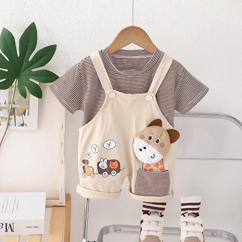 Children Cartoon's Striped Short Sleeve T-Shirt Sets