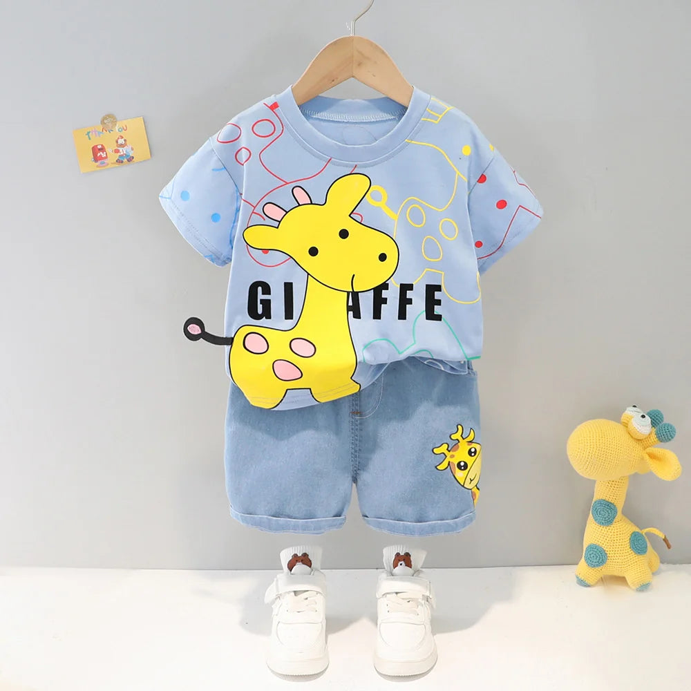 Fashion Cartoon Kid's T-Shirt Shorts Sets