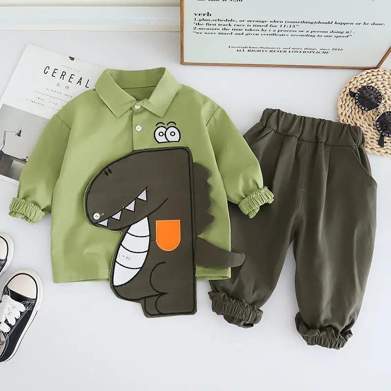 Kids Cotton Sport Patchwork Dinosaur Shirt Jeans 2Pcs/Set - Venus Trendy Fashion Online