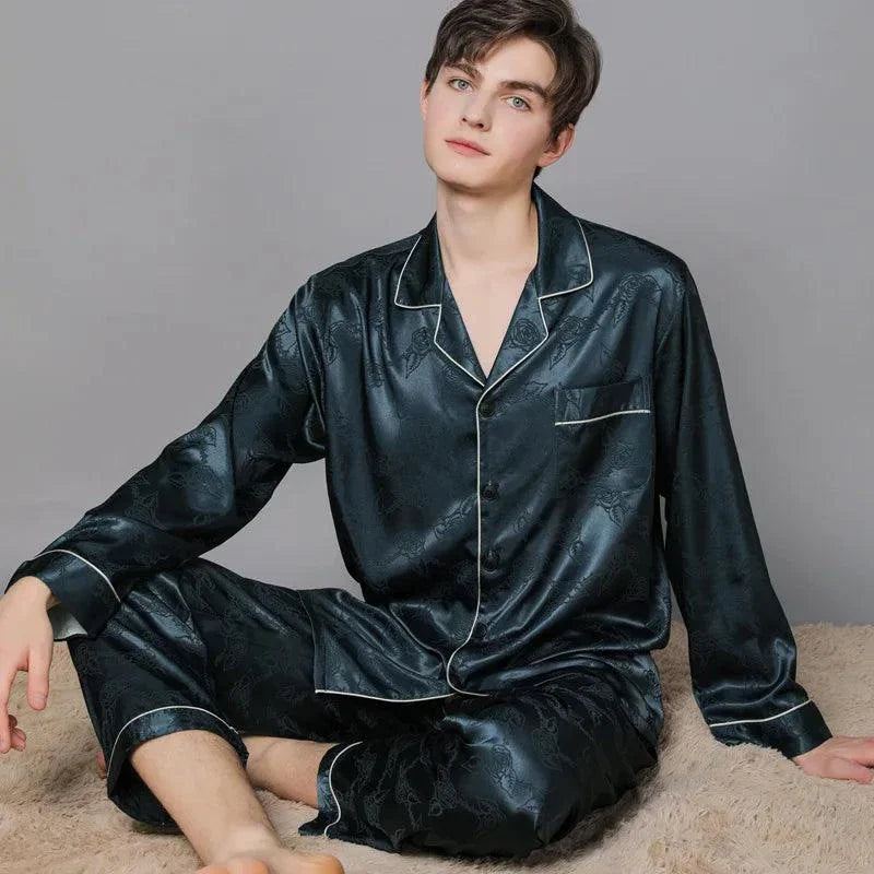 Summer Men Ice Silk Pajamas Suit