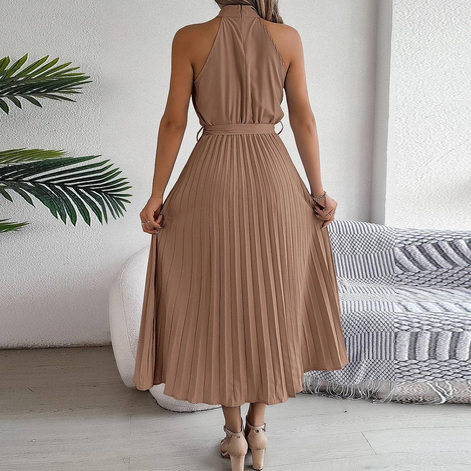 Women Sexy Sleeveless Halterneck Elegant Dresses - Venus Trendy Fashion Online