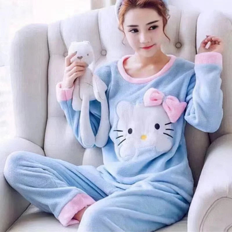 Cartoon's Flannel Women Warm Pajamas