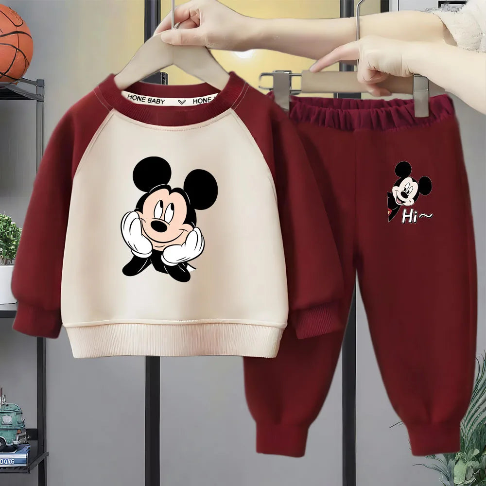 Cartoon's O Neck Spliced Long Sleeve Hoodies Sets