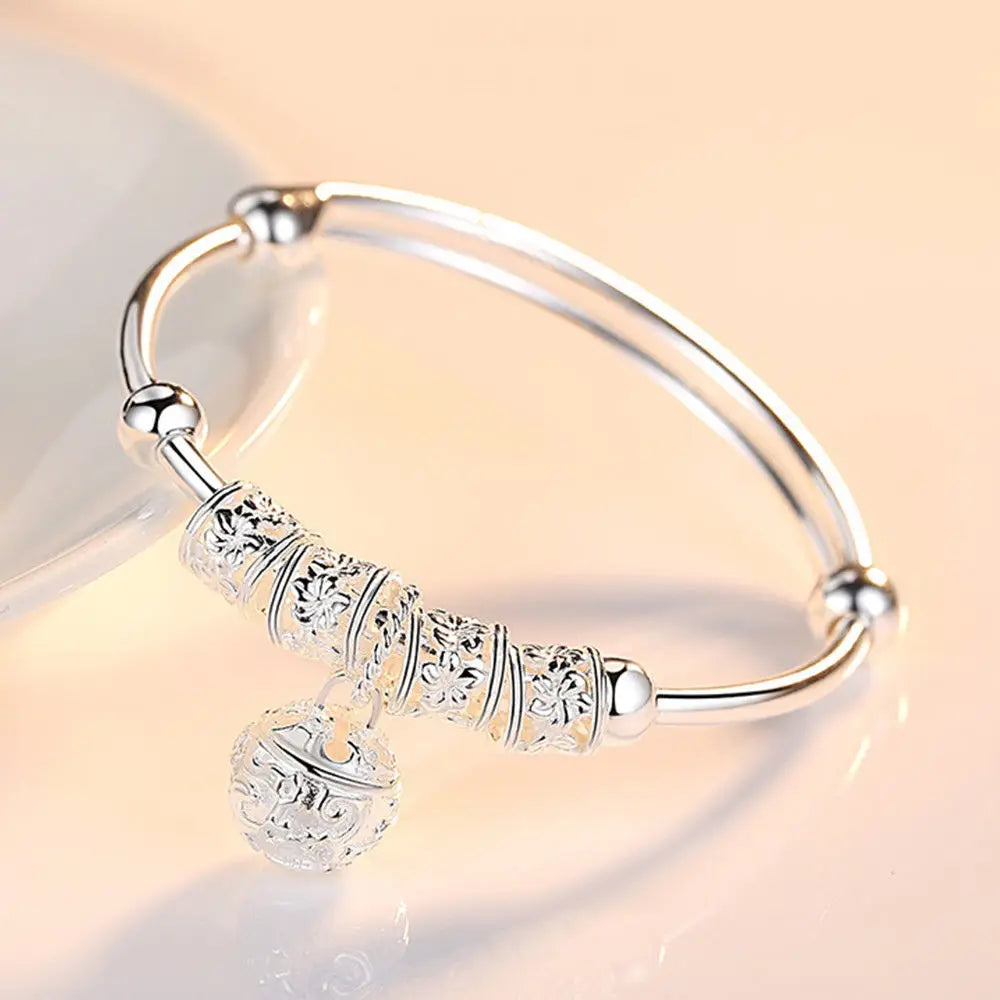 925 Sterling Silver hollow Bells ball adjustable Bracelets
