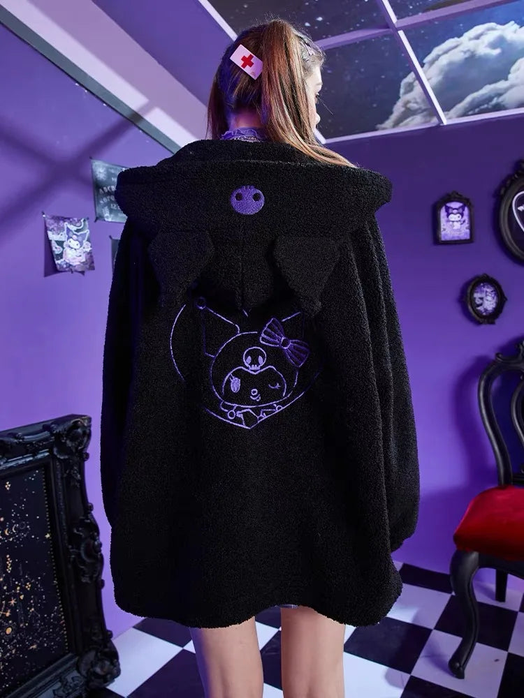 Anime Kuromi Women Black Embroidery Hoodies