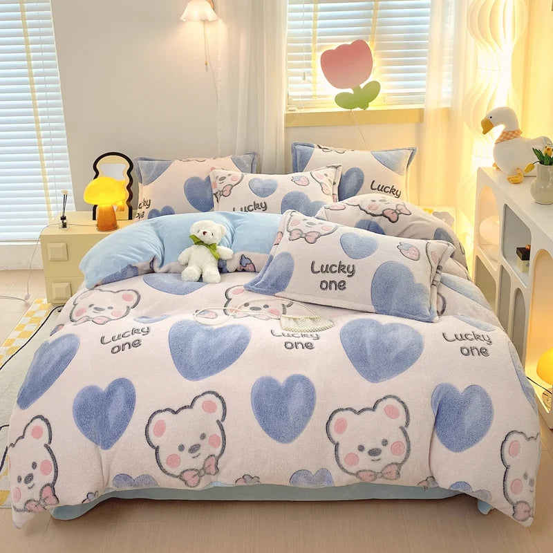 Cute Bear Duvets Cover Soft Blanket (No Pillowcase)