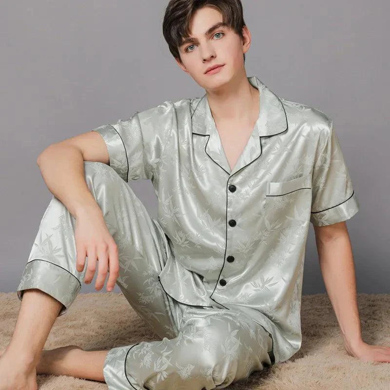 Summer Men Ice Silk Pajamas Suit