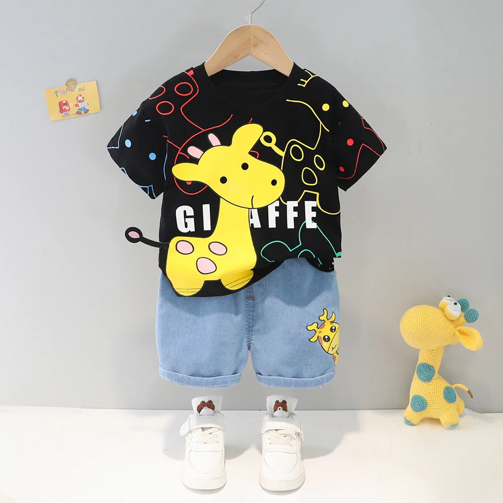 Fashion Cartoon Kid's T-Shirt Shorts Sets