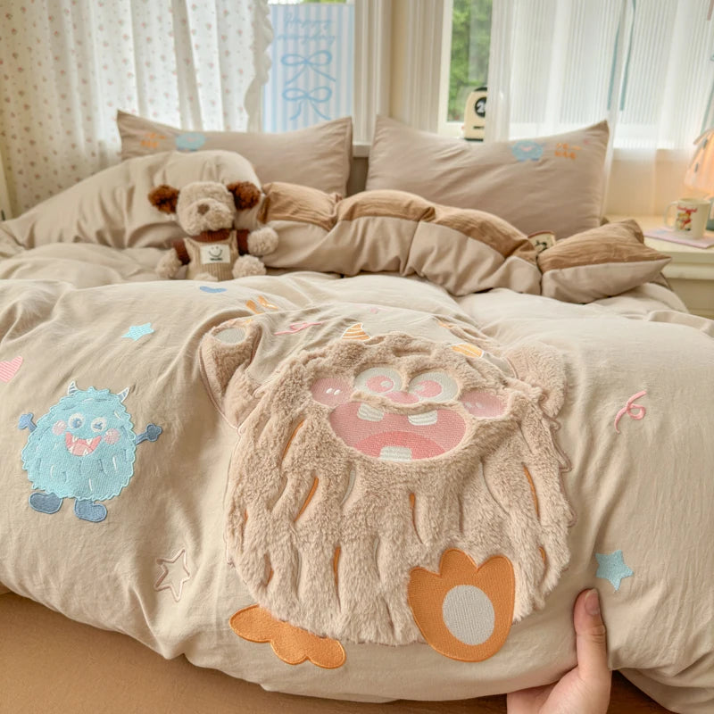 Cute Cartoon's Bow Towel Embroidery Girls Bedding Set