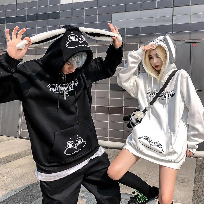 Y2k Long Sleeve Oversize Pullovers Rabbit Ear Hooded - Venus Trendy Fashion Online