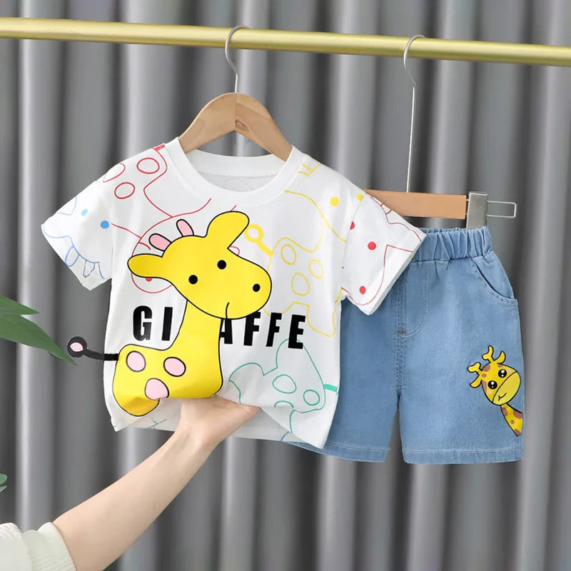 Fashion Cartoon Kid's T-Shirt Shorts Sets