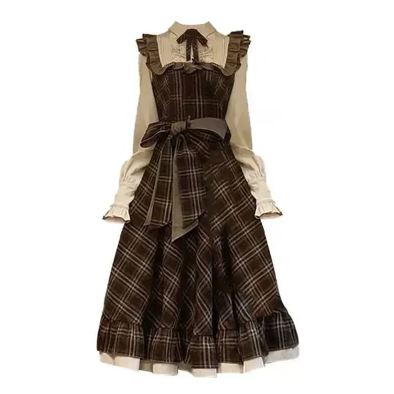 Women Long Skirt Lolita Plaid Dress