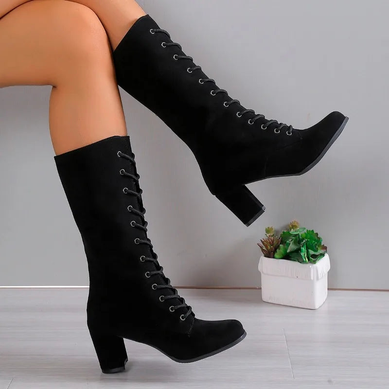 Winter New Coarse Heel High Boots