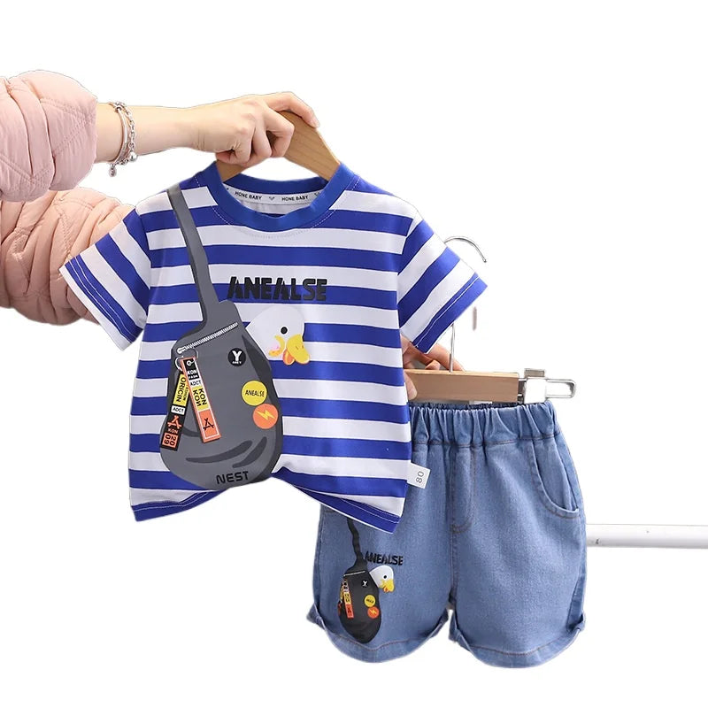 Summer Kids Cotton T Shirt Denim Shorts Set