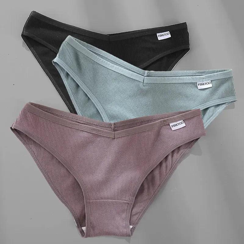 M-4XL Cotton Panties Female 3PCS/Set 6 Solid Color - Venus Trendy Fashion Online