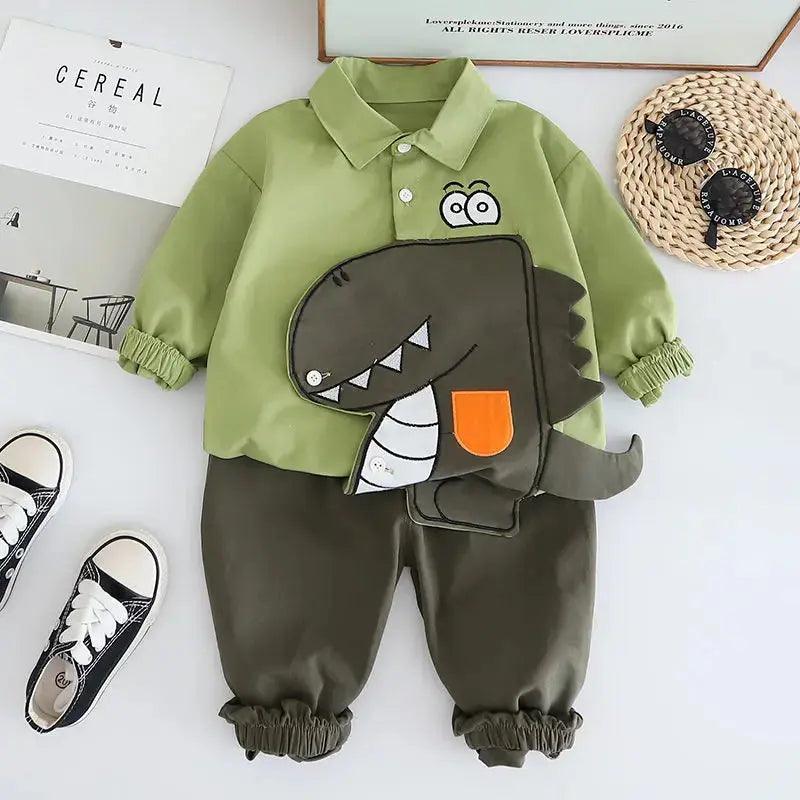 Kids Cotton Sport Patchwork Dinosaur Shirt Jeans 2Pcs/Set - Venus Trendy Fashion Online