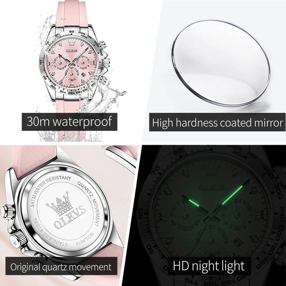 OLEVS 5618 Women Luxury Silicone Strap Quartz Watch