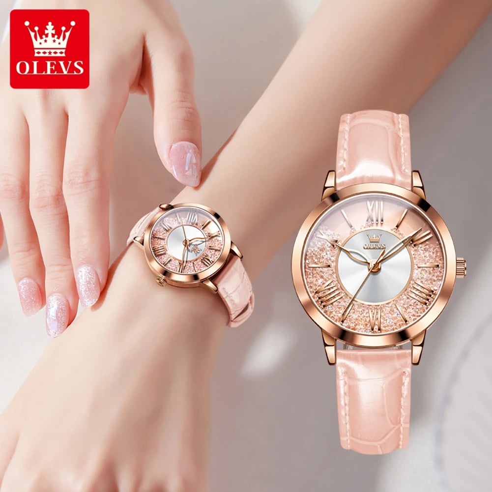 OLEVS 5539 Quartz Woman Flowing Crystal Design Watch