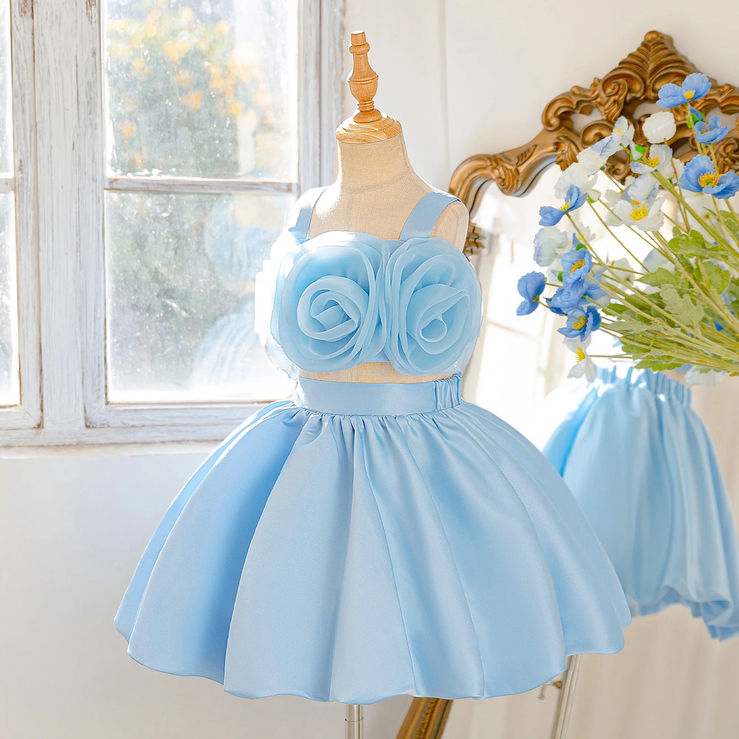 Elegant 3D Flower Baptism Party Girls Dress