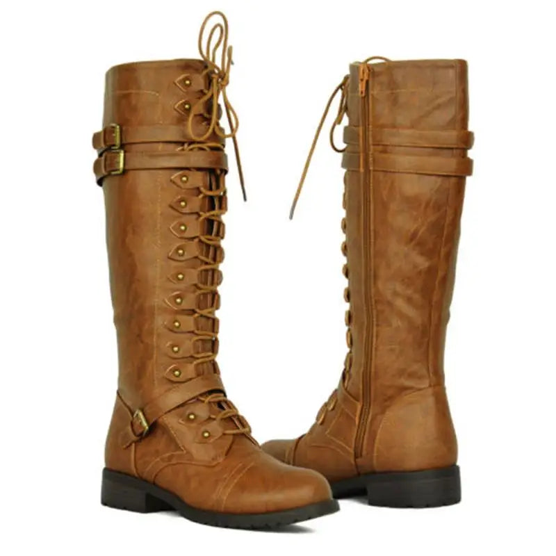 Women PU Retro Buckle Boots - Venus Trendy Fashion Online