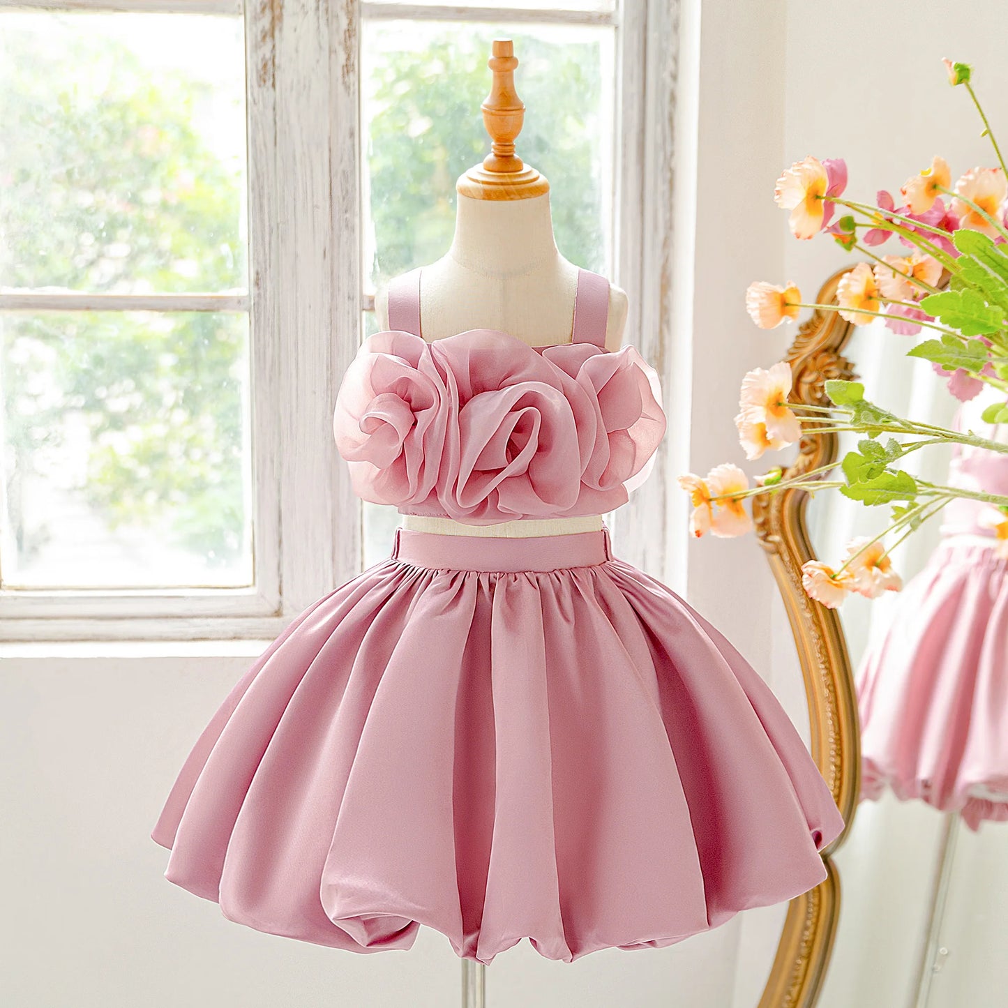 Elegant 3D Flower Baptism Party Girls Dress