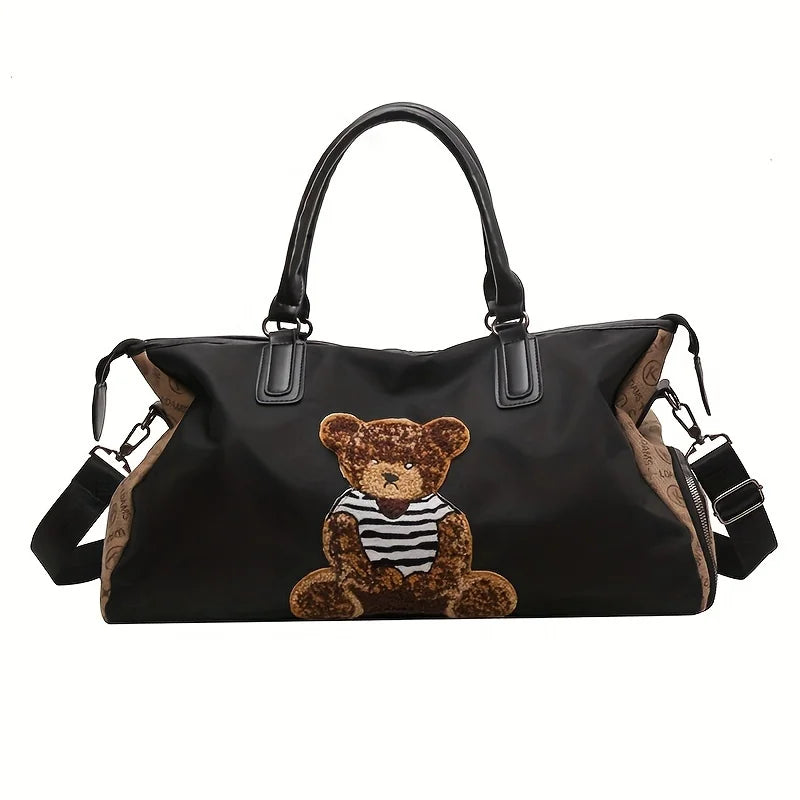 Large Capacity Travel Bag with Bear & Cat Design