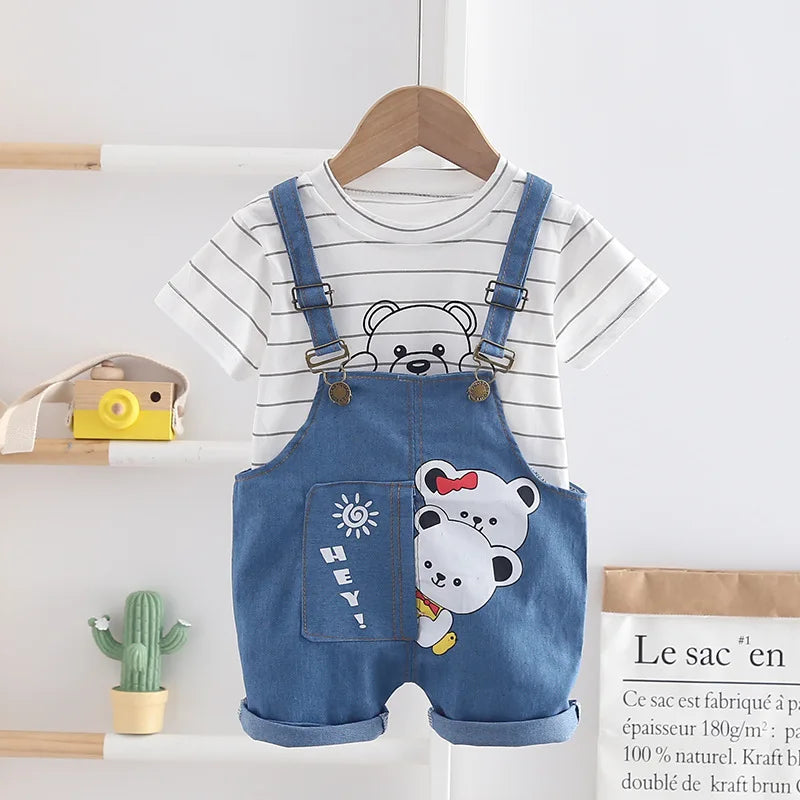 Summer Children Short Sleeve T-Shirt Overalls Set