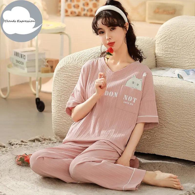 Short Sleeved Cartoon Bear Pajama Sets - Venus Trendy Fashion Online