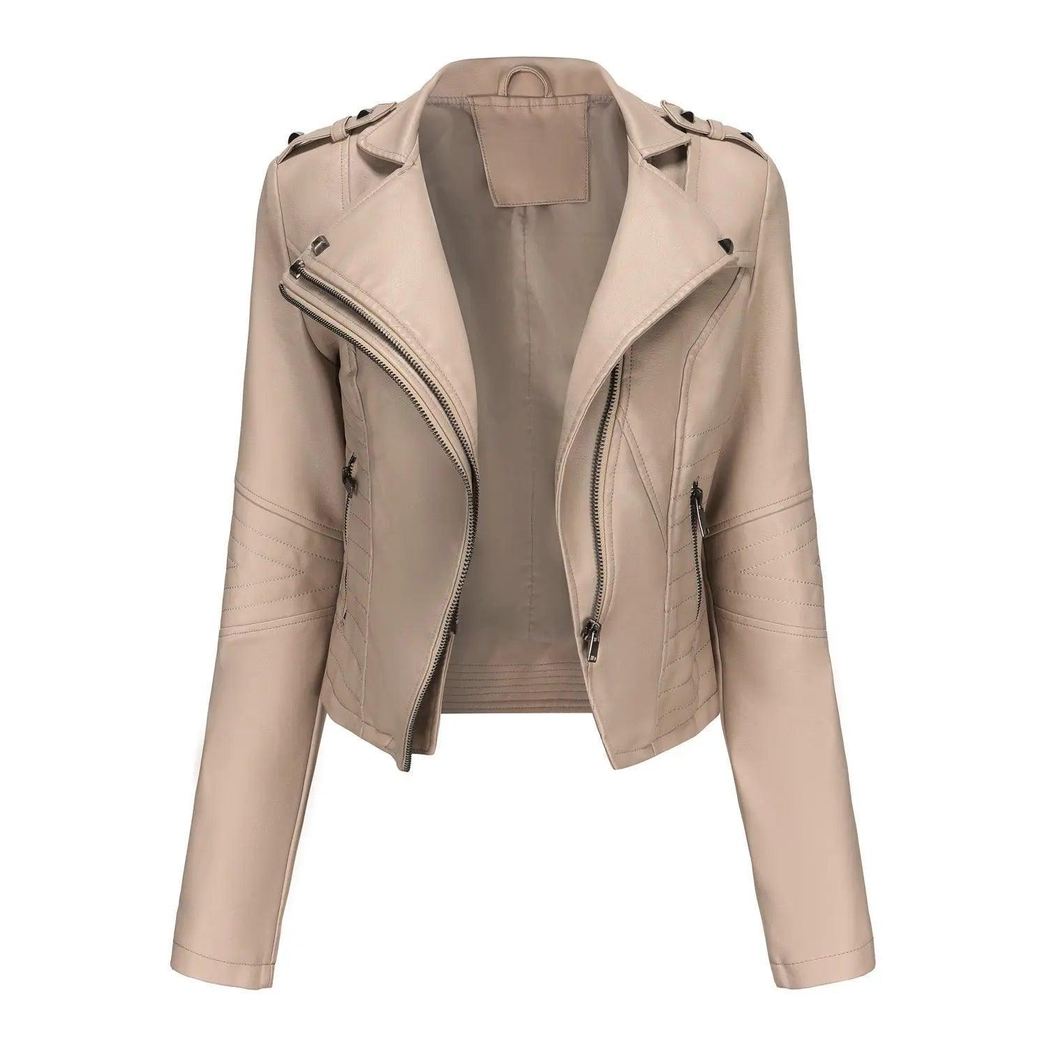 Slim Fit Long Sleeved Leather Jacket for Women - Venus Trendy Fashion Online