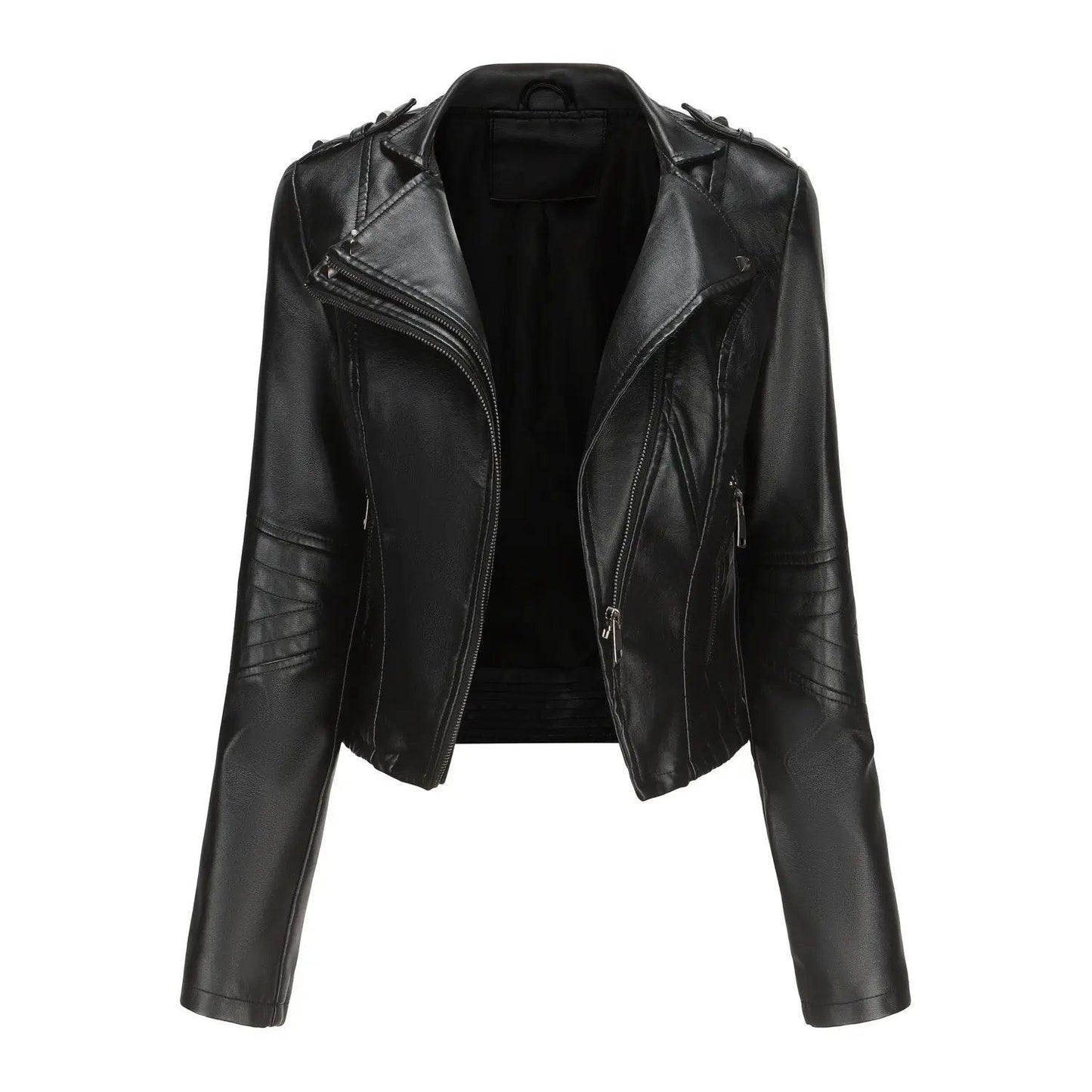 Slim Fit Long Sleeved Leather Jacket for Women - Venus Trendy Fashion Online