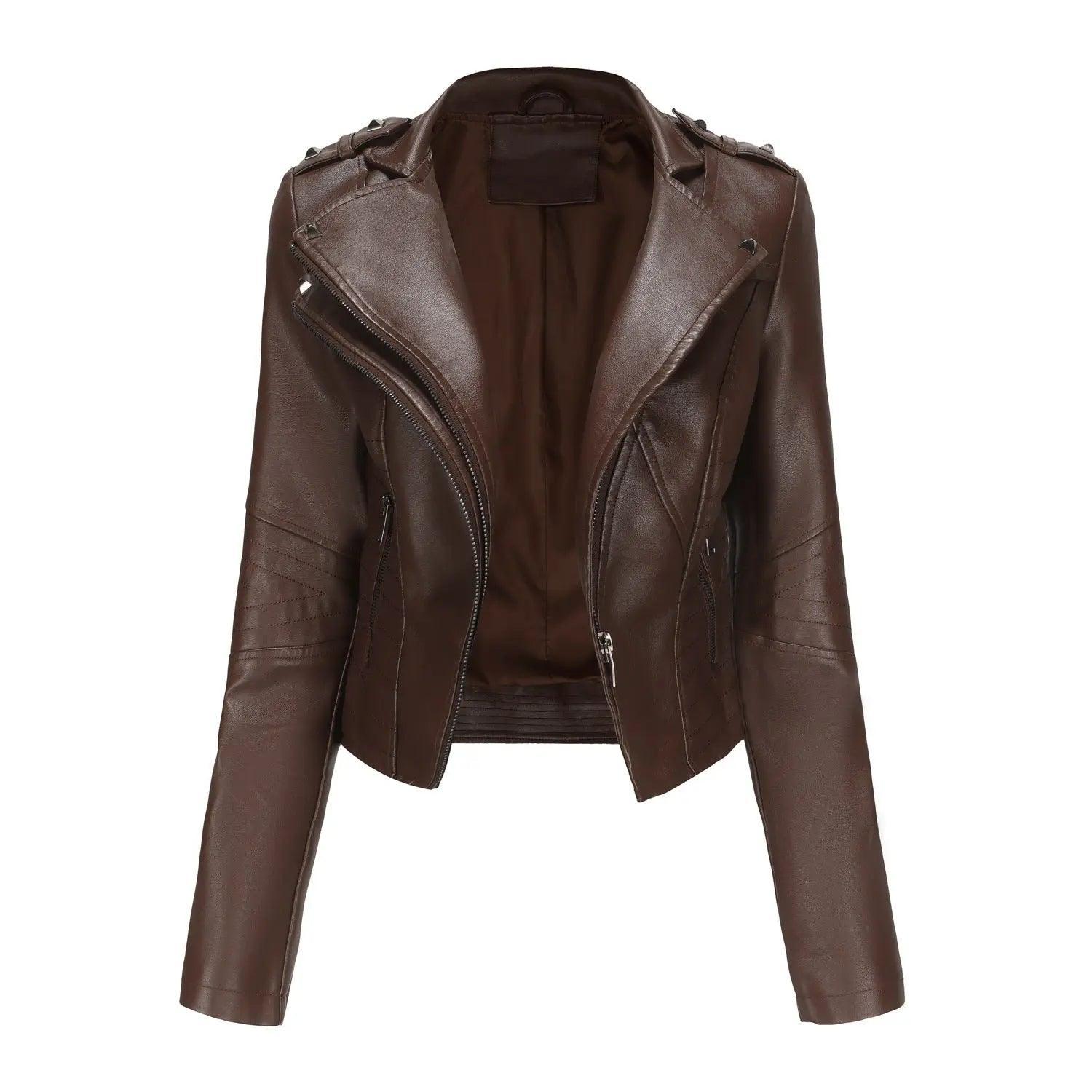 Slim Fit Long Sleeved Leather Jacket for Women - Venus Trendy Fashion Online