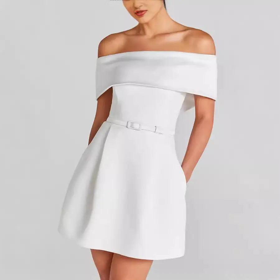 Spring Summer Waist Belt Off Shoulder Dress - Venus Trendy Fashion Online