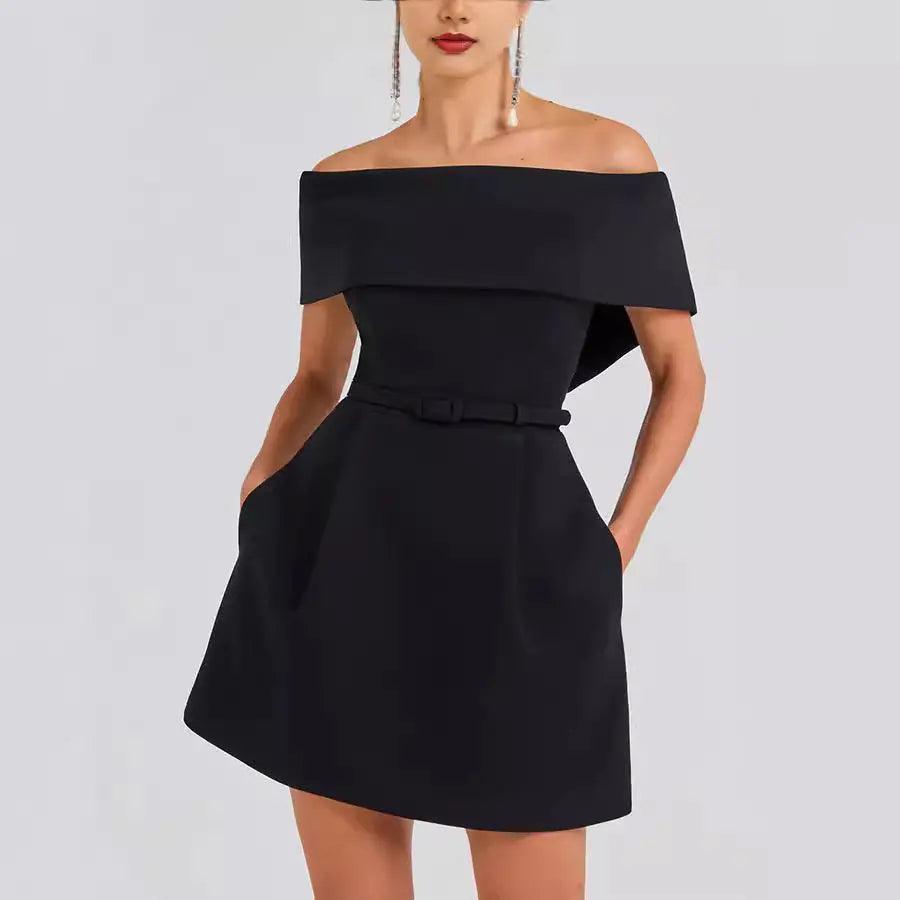 Spring Summer Waist Belt Off Shoulder Dress - Venus Trendy Fashion Online