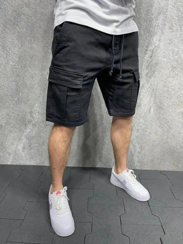 Street solid color casual five-point pants woven casual multi-pocket tether cargo shorts - Venus Trendy Fashion Online