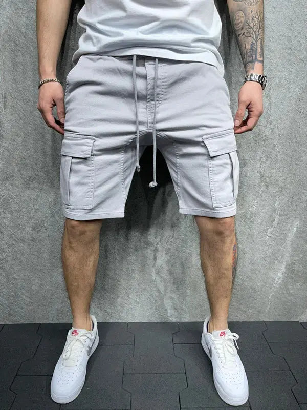 Street solid color casual five-point pants woven casual multi-pocket tether cargo shorts - Venus Trendy Fashion Online