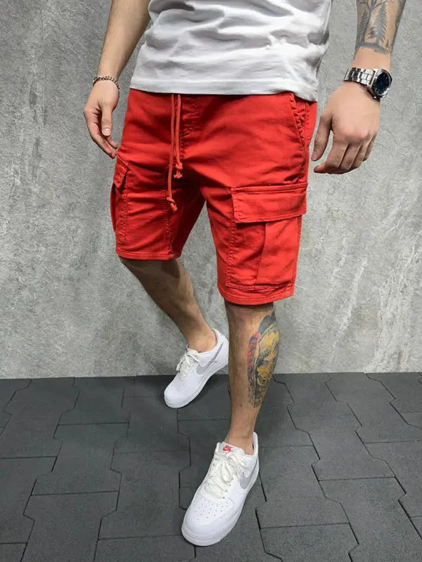 Street solid color casual five-point pants woven casual multi-pocket tether cargo shorts - Venus Trendy Fashion Online