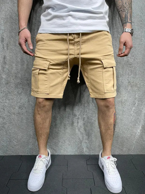 Street solid color casual five-point pants woven casual multi-pocket tether cargo shorts - Venus Trendy Fashion Online