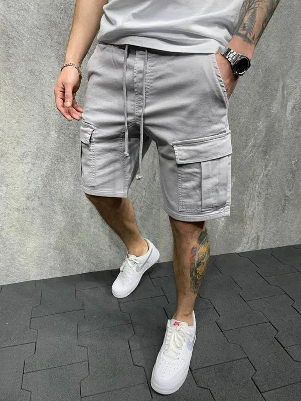 Street solid color casual five-point pants woven casual multi-pocket tether cargo shorts - Venus Trendy Fashion Online