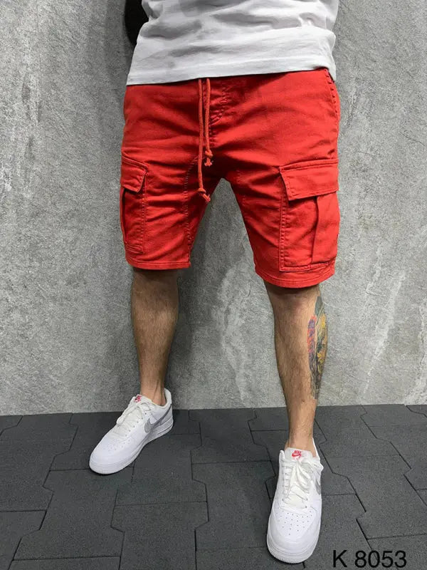 Street solid color casual five-point pants woven casual multi-pocket tether cargo shorts - Venus Trendy Fashion Online